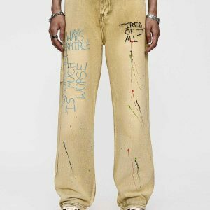 youthful letter print jeans   sleek urban streetwear 3514