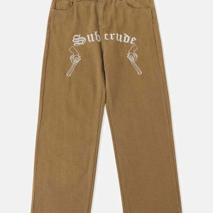 youthful lettering pistol embroidered pants streetwise appeal 5374
