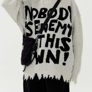 youthful letters ripped sweater bold urban appeal 3613