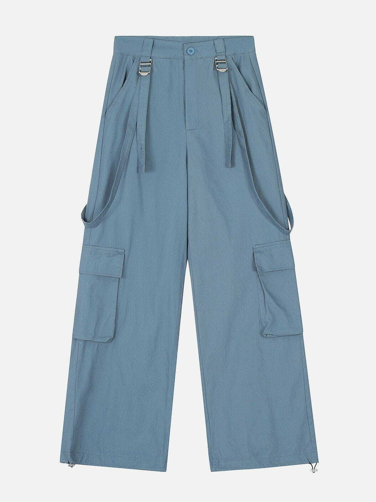 youthful long ribbon cargo pants   big pockets & urban style 1195