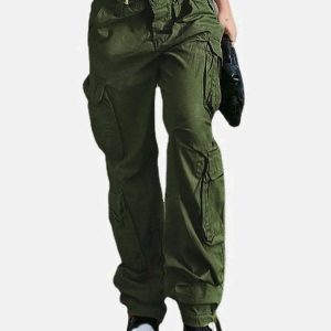 youthful long ribbon cargo pants low waist & trendy fit 4371