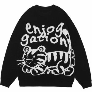 youthful lying tiger sweater knit design urban appeal 1541