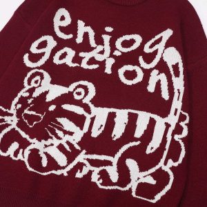 youthful lying tiger sweater knit design urban appeal 4477