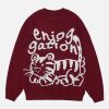 youthful lying tiger sweater knit design urban appeal 8159