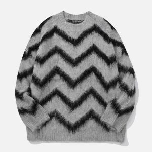 youthful mohair wavy stripe sweater dynamic design 2626