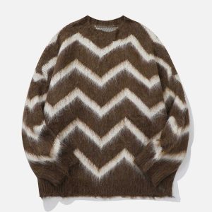 youthful mohair wavy stripe sweater dynamic design 6011