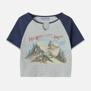 youthful mountain peak tee eclectic patchwork design 4125