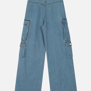 youthful multi pocket cargo jeans   trendy urban fit 4980