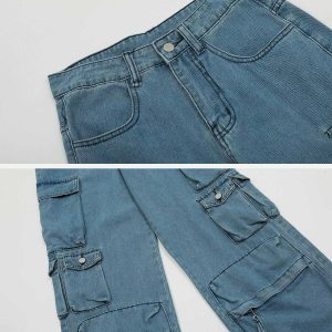 youthful multi pocket cargo jeans   trendy urban fit 6975