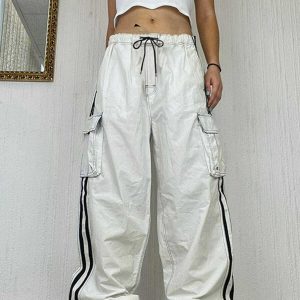 youthful multi pocket cargo pants   patchwork streetwear 2399