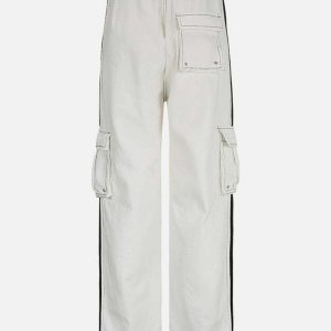 youthful multi pocket cargo pants   patchwork streetwear 5477