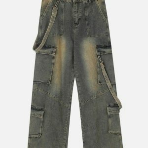 youthful multi pocket jeans washed & loose fit trend 2492