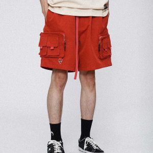 youthful multi pocket shorts   sleek urban streetwear 5093