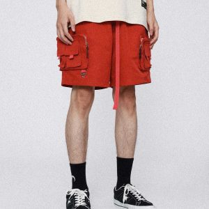 youthful multi pocket shorts   sleek urban streetwear 5771