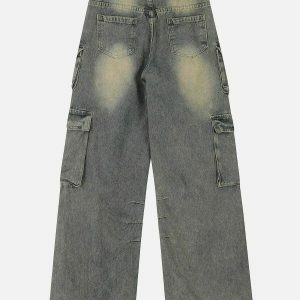 youthful multi pocket washed jeans   urban chic design 1893