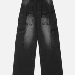 youthful multi pocket washed jeans   urban chic design 2458