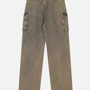 youthful multi pocket washed jeans   urban streetwear staple 5431
