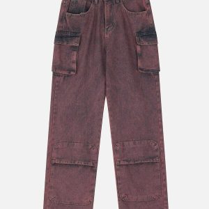 youthful multi pocket washed jeans   urban streetwear staple 5692