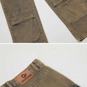 youthful multi pocket washed jeans   urban streetwear staple 6742