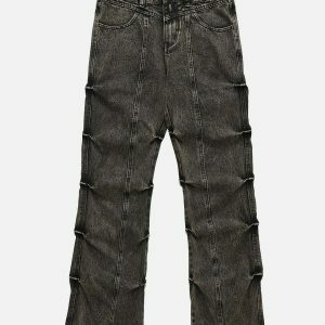 youthful multi wrinkle jeans straight leg urban trend 2070