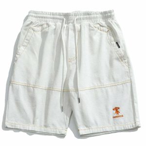 youthful open thread embroidery shorts   streetwear staple 6034