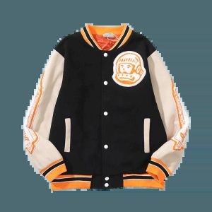 youthful orange jacket with heart & mind motif   street chic 4179