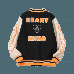 youthful orange jacket with heart & mind motif   street chic 8784