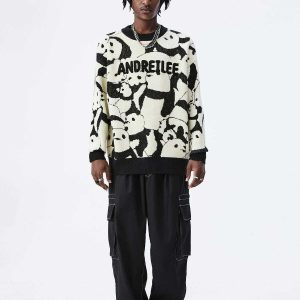 youthful panda graphic sweater   chic & urban style comfort 3656