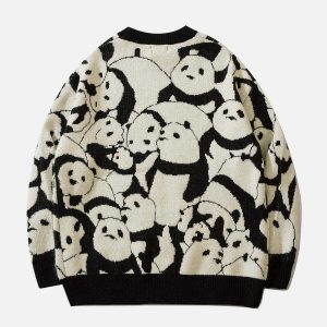youthful panda graphic sweater   chic & urban style comfort 3831