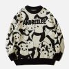 youthful panda graphic sweater   chic & urban style comfort 3982