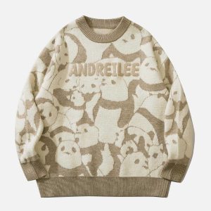 youthful panda graphic sweater   chic & urban style comfort 5988