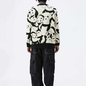 youthful panda graphic sweater   chic & urban style comfort 6864