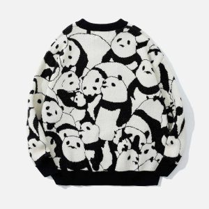 youthful panda graphic sweater   trendy & urban style 2331