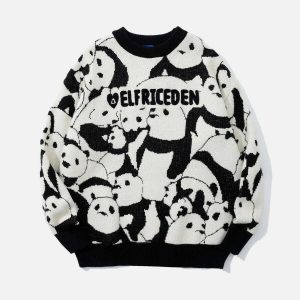 youthful panda graphic sweater   trendy & urban style 5294