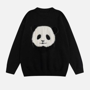youthful panda print sweater   cozy & iconic streetwear 6486