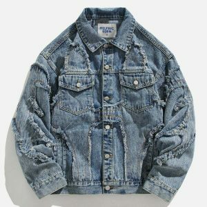 youthful patch denim jacket   urban chic streetwear 3801
