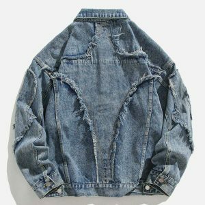 youthful patch denim jacket   urban chic streetwear 5626