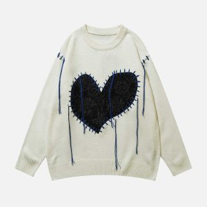 youthful patch love heart sweater   chic & vibrant design 2717