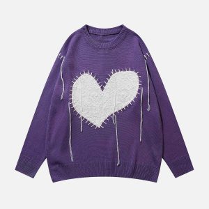 youthful patch love heart sweater   chic & vibrant design 6026