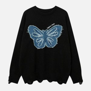 youthful patchwork butterfly sweater   streetwear icon 6615