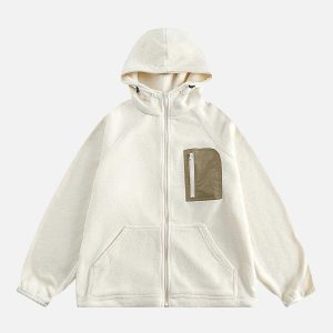 youthful patchwork fleece hoodie   urban & cozy style 3469