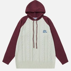 youthful patchwork hoodie with sleek sleeve twist 3747