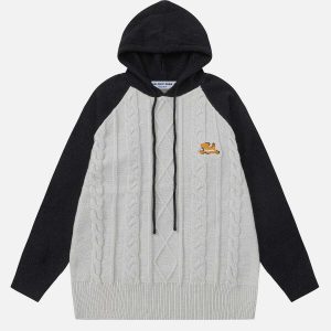 youthful patchwork hoodie with sleek sleeve twist 6731