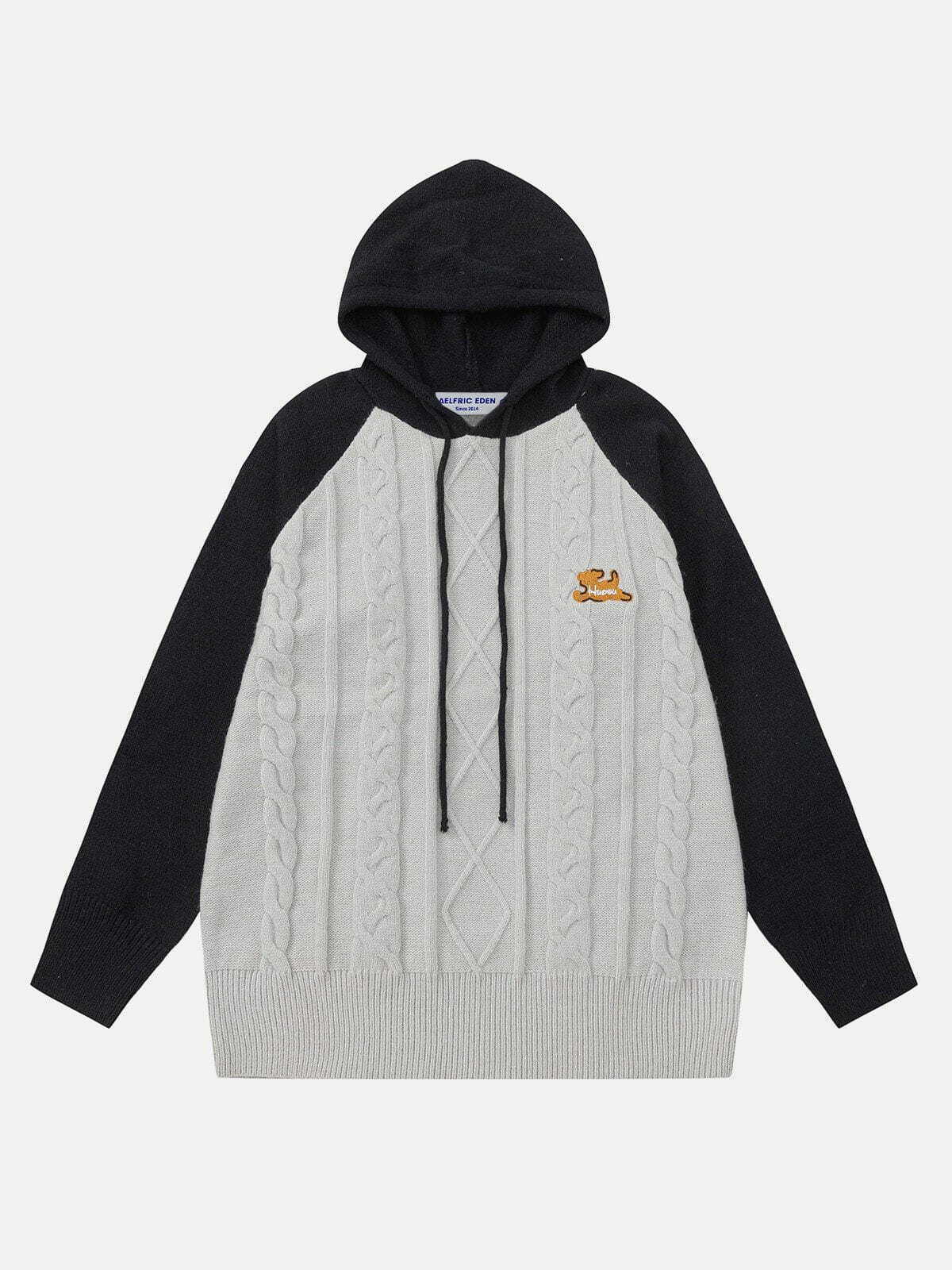 youthful patchwork hoodie with sleek sleeve twist 6731