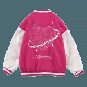 youthful pink heart varsity jacket   iconic streetwear piece 1362