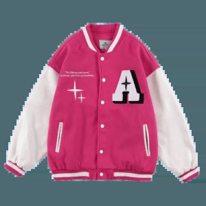 youthful pink heart varsity jacket   iconic streetwear piece 8667