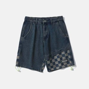 youthful plaid denim shorts streetwear & y2k vibe 1846