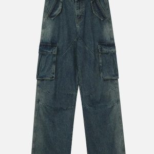 youthful pleated pocket jeans   sleek & urban style staple 2912