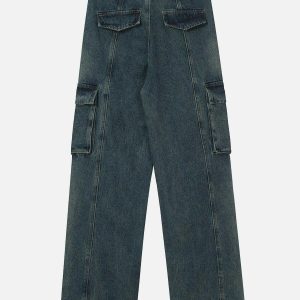 youthful pleated pocket jeans   sleek & urban style staple 7418