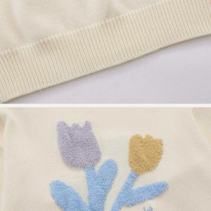 youthful plush flowers sweater   chic floral comfort 1412